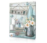 Qiukoo Wall Art for Bathroom - Rustic Flowers and Butterfly Picture - Framed Canvas Decoration - Farmhouse Toilet Sign for Washroom or Loo - Waterproof Vintage Artwork 12x16 Inch
