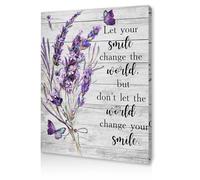 Qiukoo Wall Art Framed Canvas with Quote - Lavender & Butterfly Print with Pre-Mounted Hooks, Inspirational Wall Art for Bedroom, Living Room, Hallway or Office Decor 16 x 20 inch