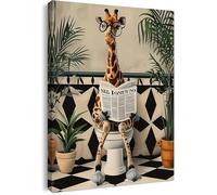 Qiukoo Wall Art Funny Giraffe Toilet Print - Framed Canvas Artwork for Bathroom Pictures and Decor, Waterproof Toilet Wall Art with Frame and Hanging Hooks, 16 x 20 inch