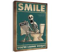 Qiukoo Wall Art Funny Skeleton Picture for Toilet - Framed Bathroom Sign with Hooks, Waterproof and Moisture-Resistant Artwork, Humorous Bathroom Decor Gift, 12x16 Inch