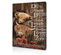 Qiukoo Wall Art - Highland Cow Canvas Print with Inspirational Quote, Rustic Farmhouse Wall Decor for Bedroom, Living Room, Hallway or Stairs, with Pre-Mounted Frame and Hooks, 12" x 16"