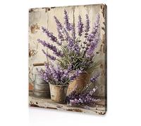 Qiukoo Wall Art Lavender Flower Canvas - Framed Pictures for Bedroom Wall Decor, Rustic Floral Wall Art with Pre-Mounted Frame & Hooks for Living Room, Hallway or Staircase, 12"x16"