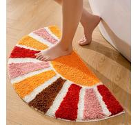 QIUKUN Boho Bathroom Rugs Half Circle Bath Mat Cute Bohemian Bath Rug for Bedroom Small Carpet Home Decor Non-Slip Semi Round Shower Rug Funny Washable Indoor Floor Door Mat Sun Retro