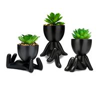 QIUKUN Fake Mini Succulents Plants Artificial in Black Modern Human Shaped Ceramic Pots Cute Desk Decor Desk Plant for Office Decor for Women Cute Fake Plants Bathroom Decor (3PCS)