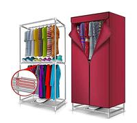 QIULAO Home Electric Clothes Dryer, Heated Airer With Cover, 1000W, Large Capacity 15kg Double Layer Stainless Steel Energy-Efficient,Adjustable Timer (Color : Red)