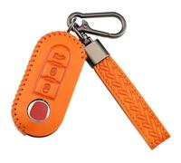 QIULIFAN Orange Leather Car Key Cover for FIAT 500, Bravo, Ducato, Doblo, Fiorino, Lancia Panda, Grande Punto, Scudo, Sedici, Stilo, Qubo with Keychain