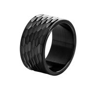 QIUMING 1Pcs 12MM Mens Silver Color Stainless Steel Ring Hammered Multi-Faceted Polished Stepped Edges Men Engagement Ring Anniversary Gifts
