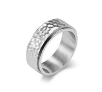 QIUMING 1Pcs 8mm Titanium Steel Unique Spinner Ring for Men Cool Punk Stainless Steel Hammering Pattern Band Ring