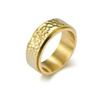 QIUMING 1Pcs 8mm Titanium Steel Unique Spinner Ring for Men Cool Punk Stainless Steel Hammering Pattern Band Ring