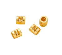 QIUMING 20pcs Gold Plated Brass 26 Letter Digital Round Spacer Beads DIY Jewelry Making Supplies Bracelets Necklace Beaded Component