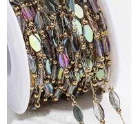 QIUMING 2meters 1meter Mix Color Natural Stone Stainless Steel Iridescence Crystal Beads Chains for Necklace Bracelet Jewelry Making DIY