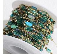 QIUMING 2meters 1meter Mix Color Natural Stone Stainless Steel Iridescence Crystal Beads Chains for Necklace Bracelet Jewelry Making DIY