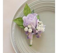 QIUMING 2Pcs Blue Boutonniere Set for Wedding Prom Artificial Rose Flower Wrist Corsage Homecoming Purple Wristlet Flower Bracelets Wedding