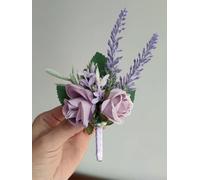 QIUMING 2Pcs Purple Boutonniere Wedding Accessories Buttonhole Men Bride Bridesmaid Lavender Artificial Flowers Prom Corsage Table Decoration