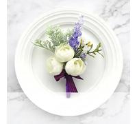 QIUMING 2Pcs Rose Lavender Man Wedding Boutonniere Purple Ribbon Wrist Corsage Bridesmaid Bracelet Flowers Witness Buttonhole