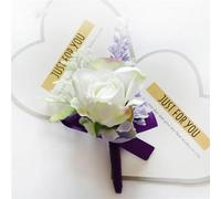 QIUMING 2Pcs Rose Lavender Man Wedding Boutonniere Purple Ribbon Wrist Corsage Bridesmaid Bracelet Flowers Witness Buttonhole