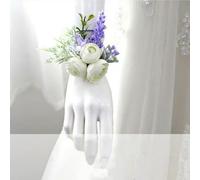 QIUMING 2Pcs Rose Lavender Man Wedding Boutonniere Purple Ribbon Wrist Corsage Bridesmaid Bracelet Flowers Witness Buttonhole