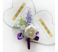 QIUMING 2Pcs Rose Lavender Man Wedding Boutonniere Purple Ribbon Wrist Corsage Bridesmaid Bracelet Flowers Witness Buttonhole