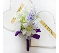 QIUMING 2Pcs Rose Lavender Man Wedding Boutonniere Purple Ribbon Wrist Corsage Bridesmaid Bracelet Flowers Witness Buttonhole