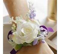 QIUMING 2Pcs Rose Lavender Man Wedding Boutonniere Purple Ribbon Wrist Corsage Bridesmaid Bracelet Flowers Witness Buttonhole