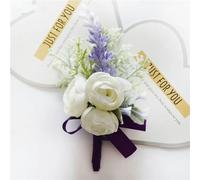 QIUMING 2Pcs Rose Lavender Man Wedding Boutonniere Purple Ribbon Wrist Corsage Bridesmaid Bracelet Flowers Witness Buttonhole