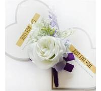 QIUMING 2Pcs Rose Lavender Man Wedding Boutonniere Purple Ribbon Wrist Corsage Bridesmaid Bracelet Flowers Witness Buttonhole