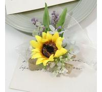 QIUMING 2Pcs Sunflower Artifical Boutonniere Corsage Flowers Handmade Wedding Pins Accessories Groom Wintness Marriage