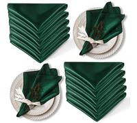 QIUMING 50PCS 30x30cm Christmas Dark Green Satin Napkin Soft Table Napkins for Romantic Wedding Party Dinner Table Decoration