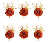QIUMING 6Pcs Boutonniere Groom Best Man Groomsmen Artificial Flowers for Wedding Ceremony Fall Vintage Rustic Marriage Prom