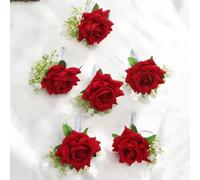 QIUMING 6PCS/set Boutonniere for Men Groom Rose Boutonniere Wedding Ceremony Anniversary Formal Dinner Party Fall Rustic