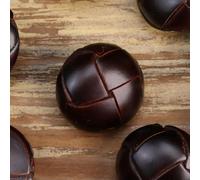 QIUMING 6pcs Vintage Genuine Leather Button Shank Hand Made Sewing Accessories For Buttons Leather Jacket Coat Brown