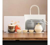 QIUMING Chinese jadeite and jade porcelain travel tea Set and Tea Cup set, one pot and three cups gift box