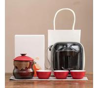 QIUMING Chinese jadeite and jade porcelain travel tea Set and Tea Cup set, one pot and three cups gift box