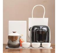 QIUMING Chinese jadeite and jade porcelain travel tea Set and Tea Cup set, one pot and three cups gift box