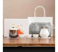 QIUMING Chinese jadeite and jade porcelain travel tea Set and Tea Cup set, one pot and three cups gift box