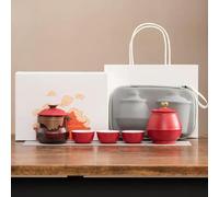 QIUMING Chinese jadeite and jade porcelain travel tea Set and Tea Cup set, one pot and three cups gift box