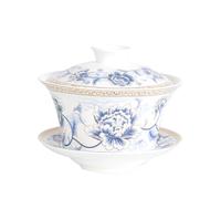QIUMING Porcelain Gaiwan for Travel, Cover Bowl, Gai Wan Tea Cup with Lid and Saucer, Puer Set, Ceramics, 350ml