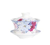 QIUMING Porcelain Gaiwan for Travel, Cover Bowl, Gai Wan Tea Cup with Lid and Saucer, Puer Set, Ceramics, 350ml