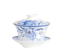 QIUMING Porcelain Gaiwan for Travel, Cover Bowl, Gai Wan Tea Cup with Lid and Saucer, Puer Set, Ceramics, 350ml
