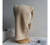 QIUMING Rabbit Fur Knitted Scarf Hood Women Cashmere Beanies Winter Unisex Warm Skiing Hat Outdoor Ear Protection Bonnet