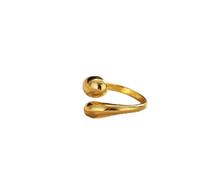 QIUMING Stainless Steel Smooth Double Ball Beads Rings For Woman Open Gold Color Geometric Wedding Couple Rings Aesthetic Jewelry Gifts