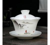 QIUMING White Jade Porcelain Tea Bowl, Tea Cup and Saucer, Gaiwan Household Tea Set, Ceramic Puer Teacups, Tureen