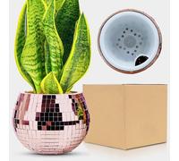 Qiumyanlod Rose Gold Disco Decor Ball Planter Self Watering,Disco Vase,Plant Pots,Flower Pot,Plant Holder,Mosaic Mirror Ball Planter for Small Succulent Plants,for Party,Office,Kitchen,5X5X4 IN