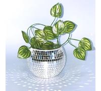Qiumyanlod Small Silver Mirror Ball Planter, Disco Ball Vase, Disco Decor for Table, Party, Office, 3 * 4 * 4inch
