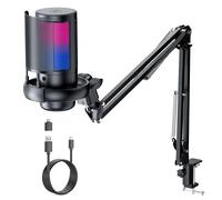 QIUOIO RGB Gaming Microphone with Boom Arm: USB Mic for PC - Streaming & Podcast Microphone Accessory - Suitable for YouTube & TikTok