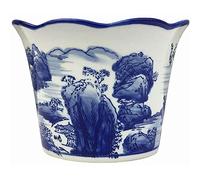 qiuqiu Ceramic Flower Pot, Hand Painted Blue and White Porcelain, Antique Green Plants Pot, Indoor/Outdoor, 20cm