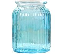 qiuqiu Vertical Striped Glass Vase, Vase for Hydroponic Plants, Transparent Glasses for Table or Wedding Decoration Small Flowers Decorative Vase-Bleu||M 14,5 * 11CM