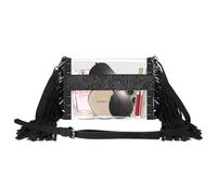 QiuQiuQi Clear Bag for Stadium Events, Clear Western Purse with Fringe, Black