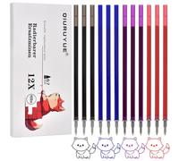 QIURUYUE 12 x Erasable Refills - Compatible with Legami [8 Blue + 4 Black] Easy to Erase - Pen Tip 0.7 mm, Height 13 cm (3 Blue + 3 Black + 3 Red + 3 Purple)