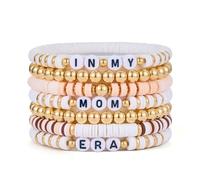 Qiuseadu In My Mom Era Bracelet First Mother Day Mama Gifts Handmade Stretch Preppy Heishi Bracelets for New Mom, L, Alloy Steel, no gemstone